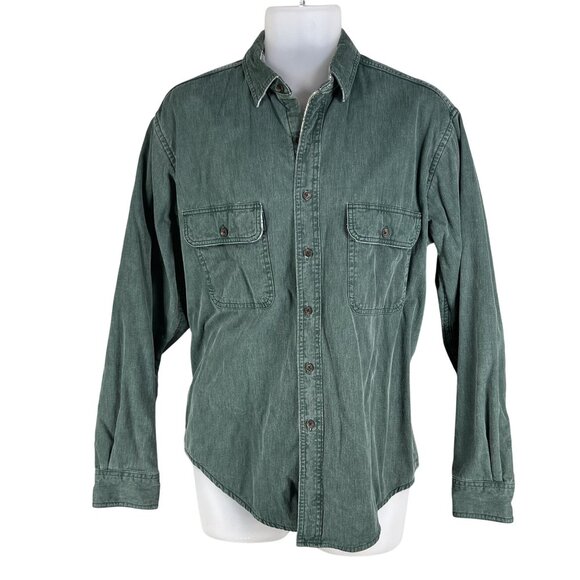 L.L. Bean Mens M Green Denim Canvas Shacket Hurricane Plaid Lining Canada Made - Picture 4 of 16